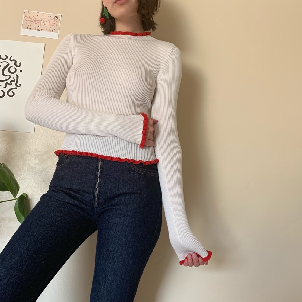 cropped turtleneck with lettuce ruffles  SOLD